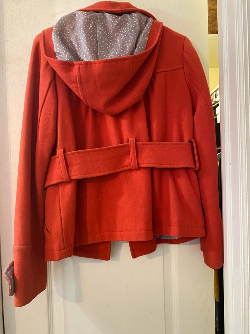 Wool-Blend Red Women's Button Front Coat - Picture 3 of 4